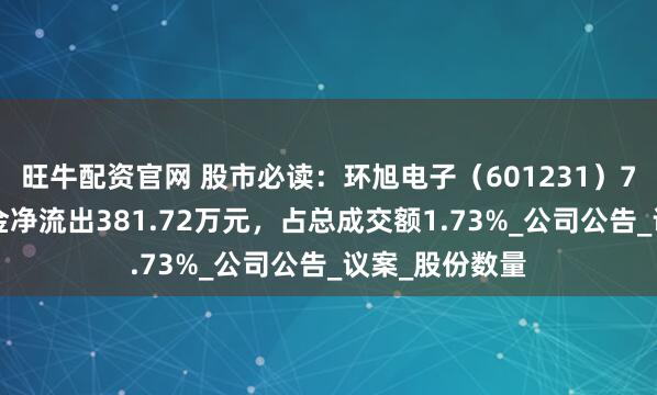 旺牛配资官网 股市必读：环旭电子（601231）7月1日主力资金净流出381.72万元，占总成交额1.73%_公司公告_议案_股份数量
