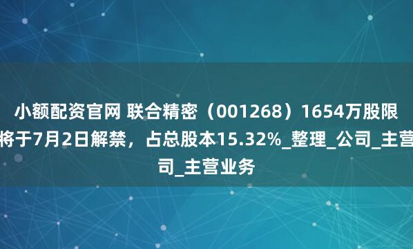 小额配资官网 联合精密（001268）1654万股限售股将于7月2日解禁，占总股本15.32%_整理_公司_主营业务