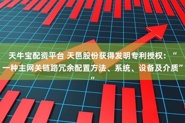 天牛宝配资平台 天邑股份获得发明专利授权：“一种主网关链路冗余配置方法、系统、设备及介质”