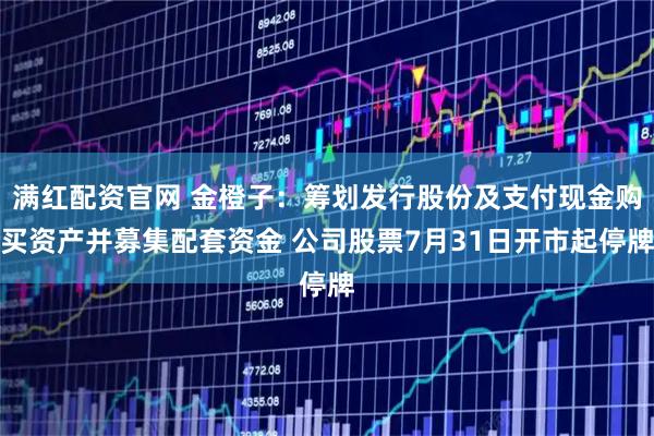 满红配资官网 金橙子：筹划发行股份及支付现金购买资产并募集配套资金 公司股票7月31日开市起停牌